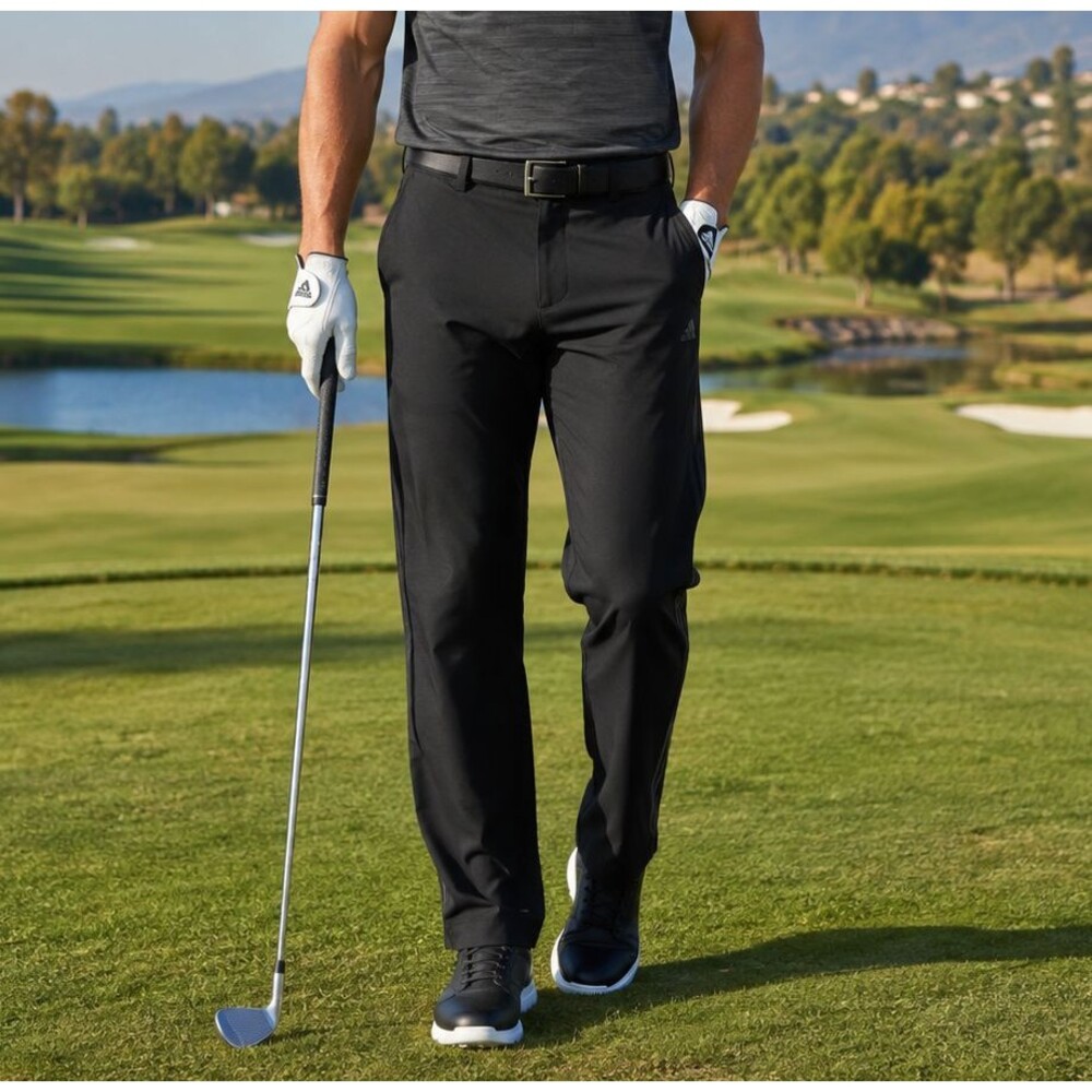 Adidas Men's Golf Performance Pants Black 3 Stripe Athletic Flat Front 38x34